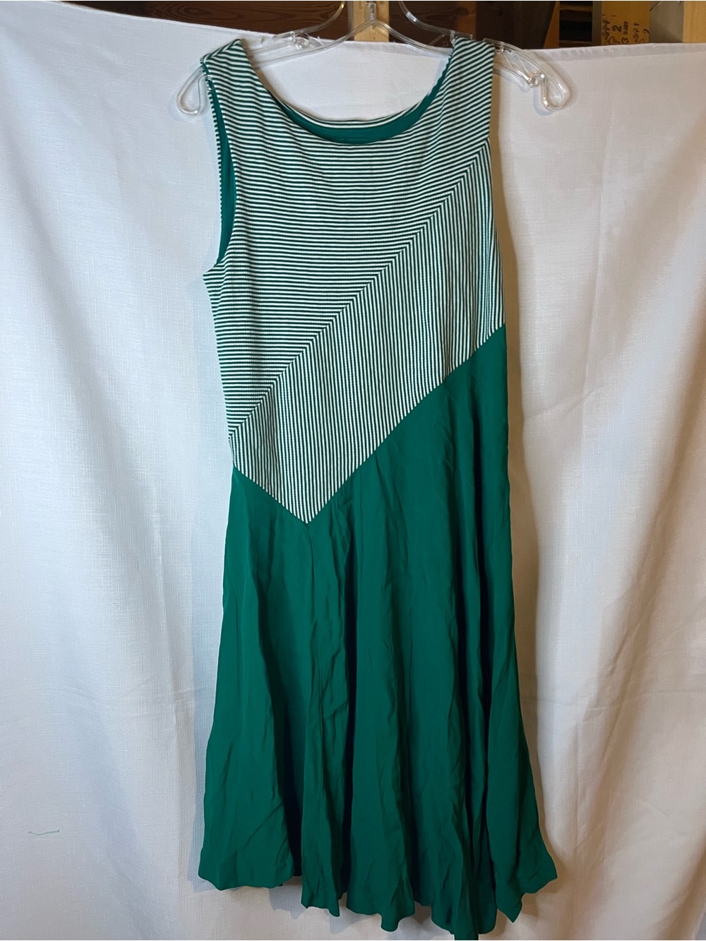 Maeve Green and White Striped Midi Dress